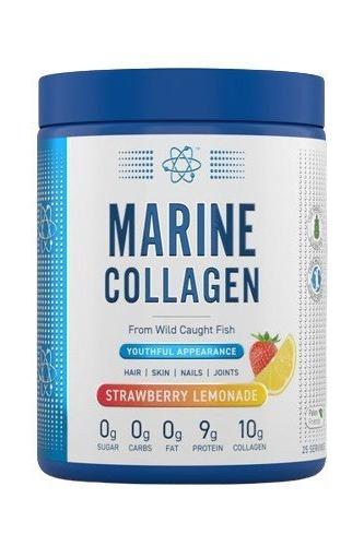 Applied Nutrition Marine Collagen supplement container in Strawberry Lemonade flavor, supports skin, hair, nails, and joints.