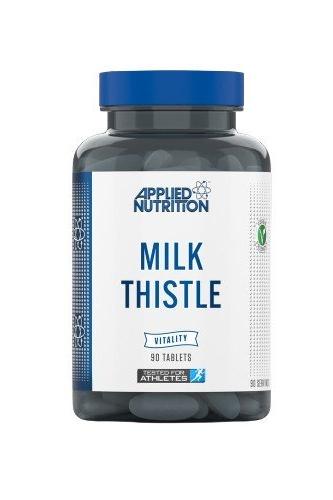 Applied Nutrition Milk Thistle supplement bottle with 90 tablets for digestive health and vitality.