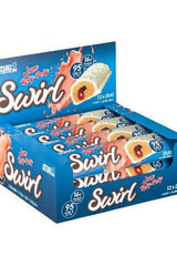 Applied Nutrition Swirl Duo Bar box display showcasing low-calorie, high-protein snack with jam filling.