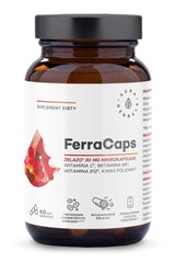 Aura Herbals Ferracaps Iron supplement bottle, contains 60 capsules, designed for pregnant women, supports hemoglobin formation.