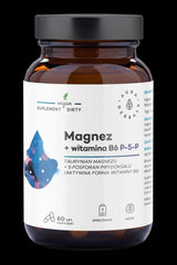 Aura Herbals Magnesium + Vitamin B6 supplement, vegan capsules, 60 count, clean label formulation.
