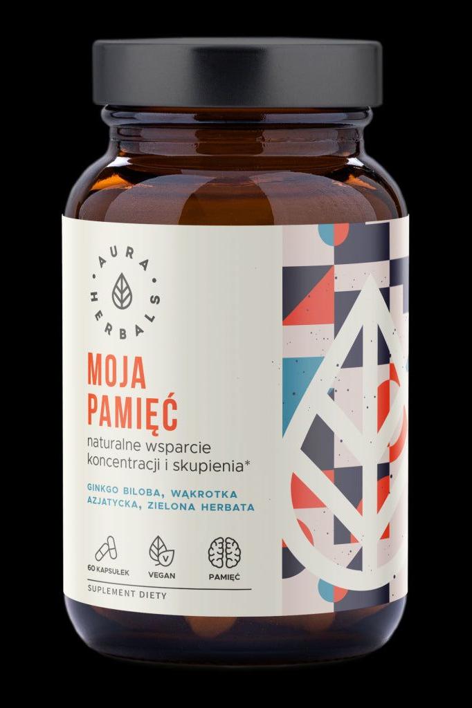 Aura Herbals Memory Support supplement bottle for concentration and focus with natural ingredients.