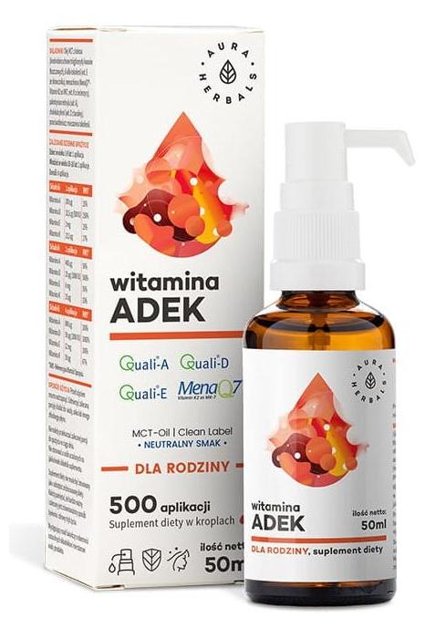 Aura Herbals Vitamin Adek oil for family, 50ml, rich in vitamins A, D, E, and K, supports eye health and immunity.