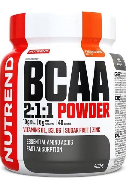Nutrend BCAA 2:1:1 Powder, essential amino acids, sugar-free, fast absorption, vitamins B1, B3, B6, zinc, 400g.