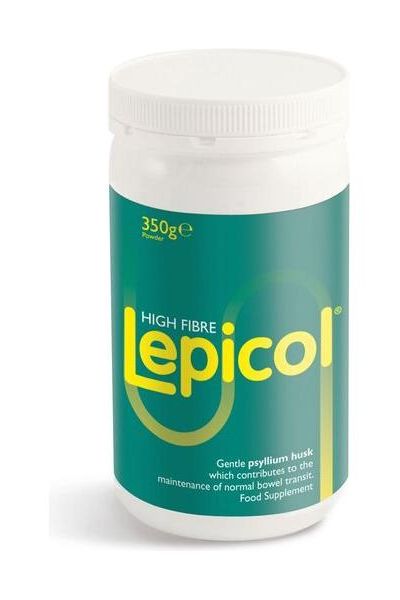 Bio-Kult High Fibre Lepicol Powder jar, 350g for digestive health and fiber intake, gluten-free and vegetarian food supplement.