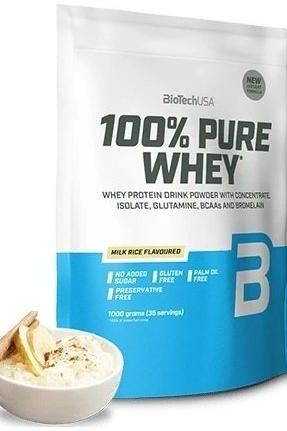 BioTech USA 100% Pure Whey protein powder bag, gluten-free, with BCAAs, milk rice flavor, 1000 grams.
