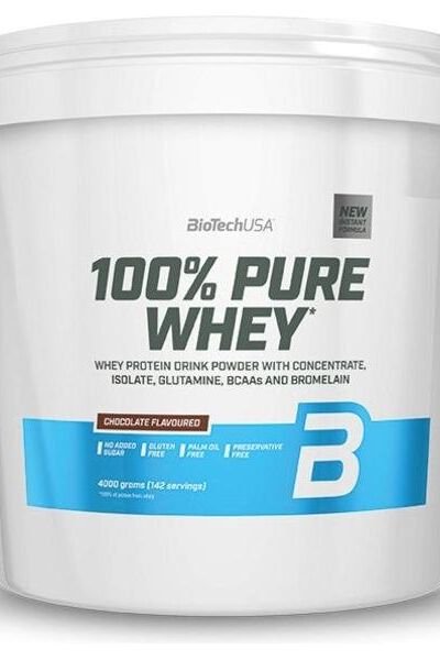 BioTech USA 100% Pure Whey protein powder, chocolate flavor, gluten-free, BCAA-rich, 4000 grams