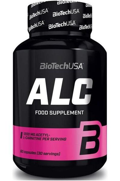 BioTech USA ALC food supplement bottle with 60 capsules for energy metabolism and fat burning.