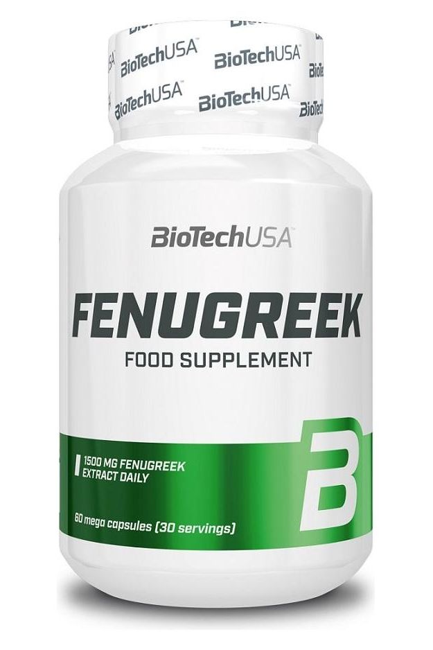 BioTech USA Fenugreek food supplement bottle containing 60 capsules of natural extract.