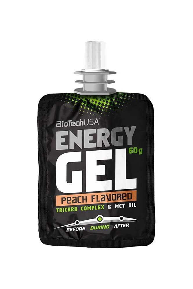 BioTechUSA Energy Gel in peach flavor, 60g package designed for energy during intensive training.