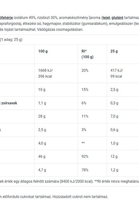 Nutrition table for BioTechUSA Protein Chips, Paprika Flavored, showcasing protein and caloric content.