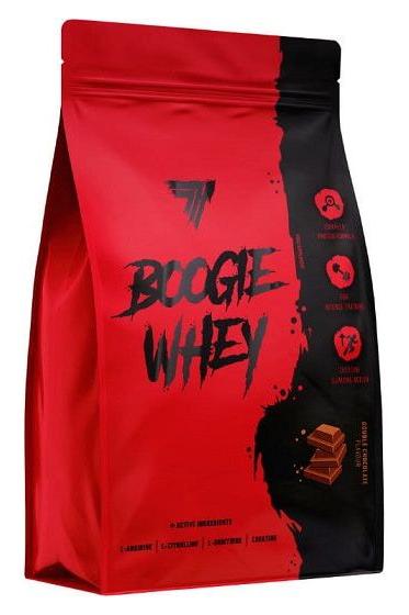 Trec Nutrition Boogie Whey protein supplement packaging with bold design and nutritional benefits listed.