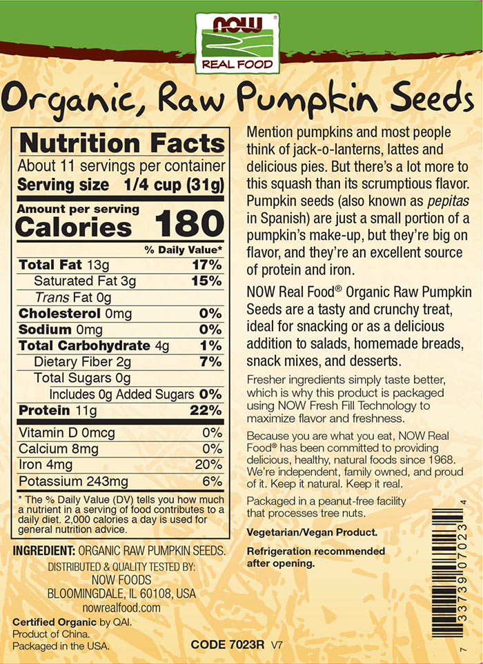 NOW Foods - Organic Raw Pumpkin Seeds - 340g (KORT DATO 2026-09-30)