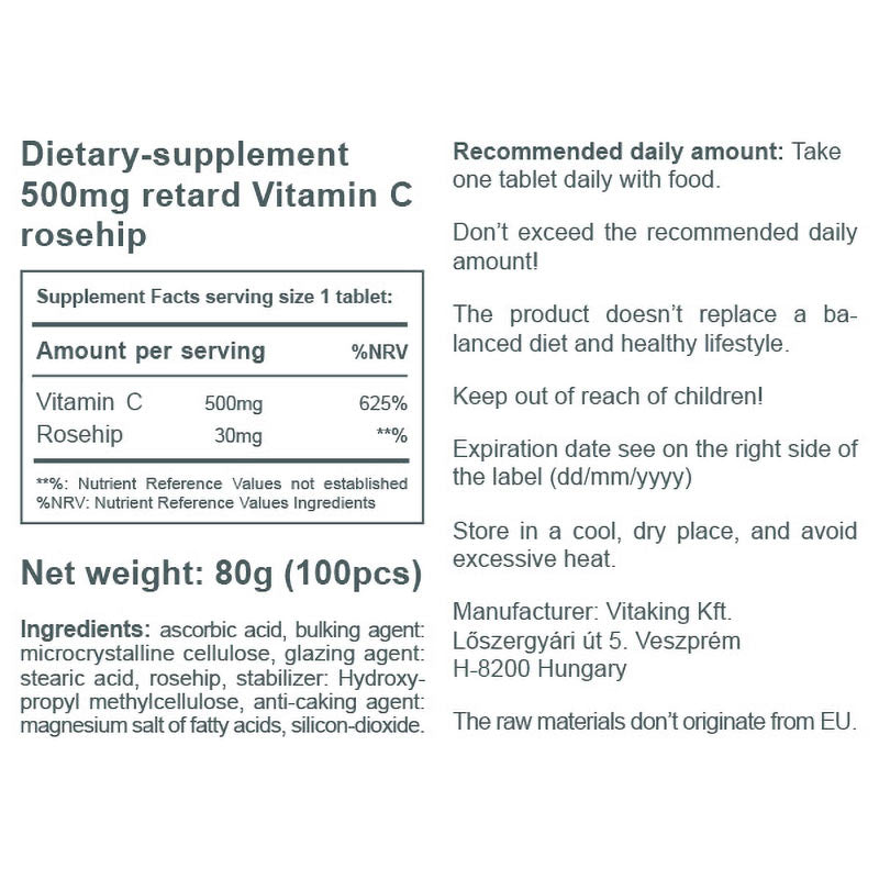 Vitamin C 500 Tidsfrigörande näringsfakta