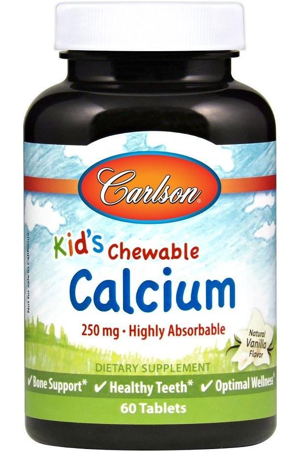 Carlson Labs Kid's Chewable Calcium 250mg Natural Vanilla 60 tablets dietary supplement for bone and dental health