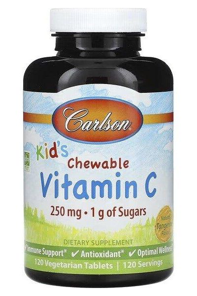 Carlson Labs - Kid's Chewable Vitamin C, 250mg Natural Tangerine - Nutri.se