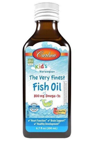 Carlson Labs Kid's The Very Finest Fish Oil, 800 mg Omega-3, supports heart and brain health, lemon flavored.