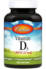 Carlson Labs Vitamin D3 dietary supplement, 1,000 IU (25 mcg), supports bone and immune health, 250 soft gels.