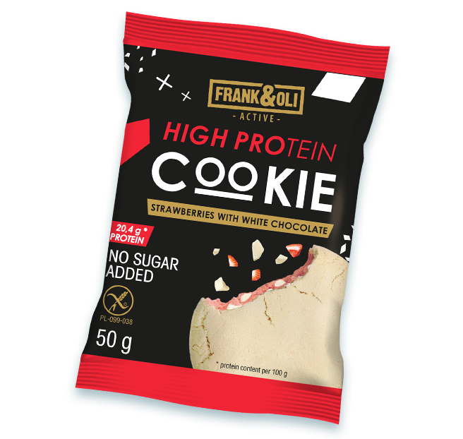 Frank&Oli - High Protein Cookie Jordbær Hvid Chokolade 50g