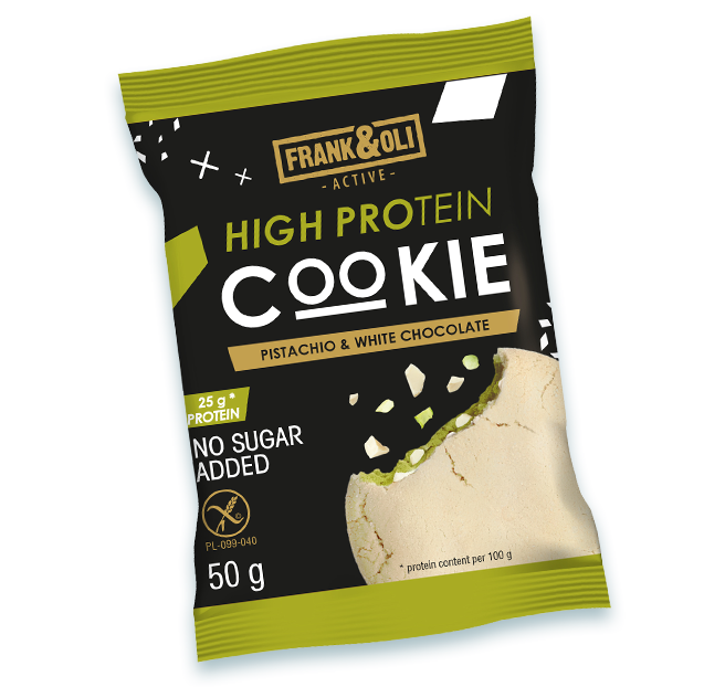 Frank&Oli - High Protein Cookie Pistacio Hvid Chokolade 50g