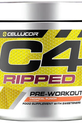 Cellucor C4 Ripped pre-workout supplement in Tropical Punch flavor with bold packaging for enhancing training and fat burning.