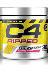 Cellucor C4 Ripped pre-workout powder in Raspberry Lemonade flavor, designed for fat burning and enhanced workout efficiency.