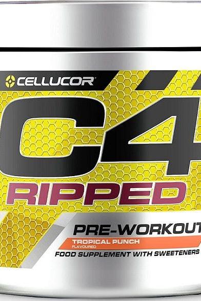 Cellucor C4 Ripped pre-workout supplement in Tropical Punch flavor for improved training and fat burning.