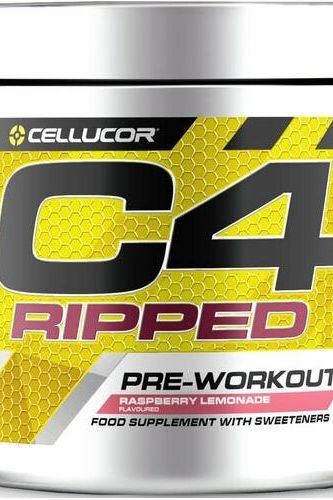 Cellucor C4 Ripped pre-workout supplement in raspberry lemonade flavor, designed for fat burning and enhanced performance.