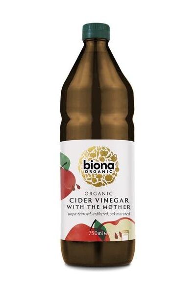 Biona Organic cider vinegar bottle, 750ml, unfiltered with the mother, rich in enzymes, healthy and versatile.