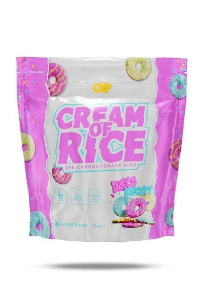 CNP Cream of Rice packaging featuring colorful design and flavors, ideal for energy and recovery.