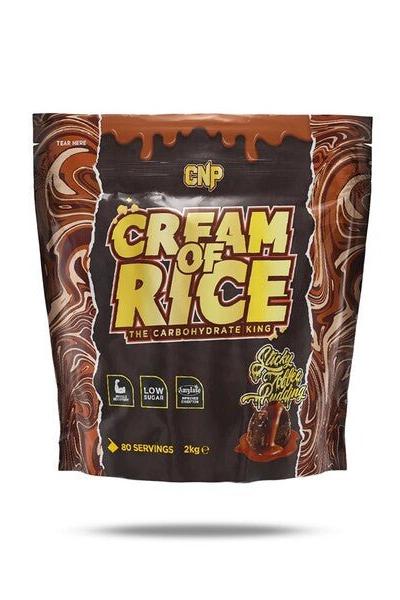 CNP Cream of Rice 2kg packaging, nutritious low-calorie carbohydrate source for energy and recovery, featuring unique flavors.