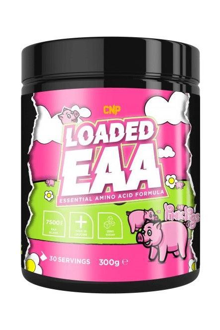 CNP Loaded EAA essential amino acid formula jar with vibrant pink packaging and playful design.