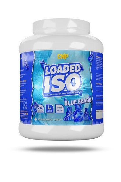 CNP Loaded ISO protein powder container in Blue Bears flavor, high protein, lactose-free, refreshing taste.