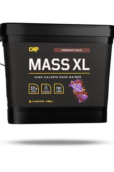 CNP Mass XL high-calorie mass gainer tub in chocolate flavor, designed for muscle gain and recovery.