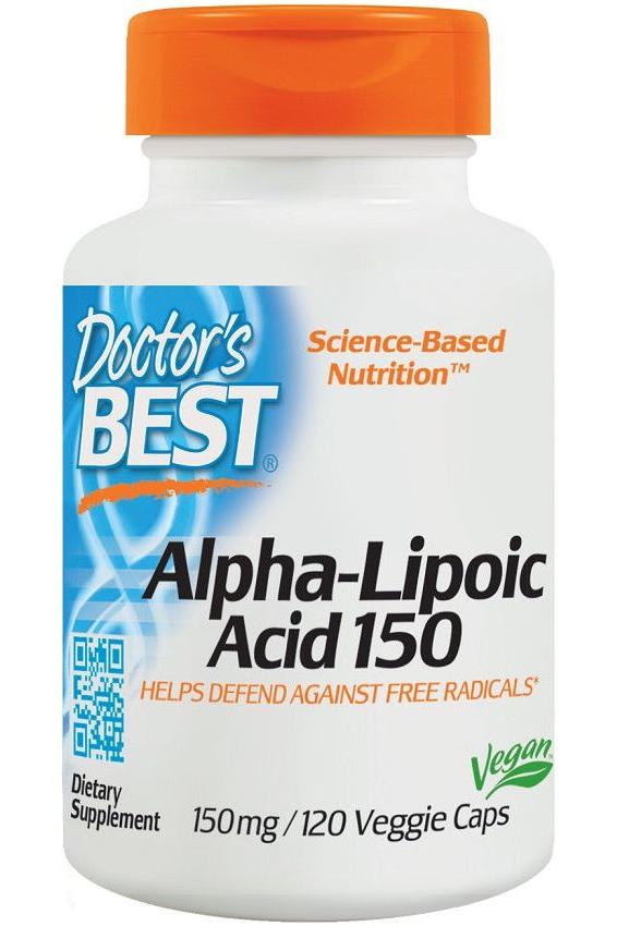 Doctor's Best Alpha Lipoic Acid 150mg supplement bottle, supports antioxidant health and energy production.