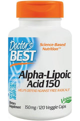 Doctor's Best Alpha Lipoic Acid 150mg supplement bottle, supports antioxidant health and energy production.