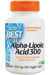 Doctor's Best Alpha-Lipoic Acid 300 mg dietary supplement bottle, 180 veggie caps for optimal health.