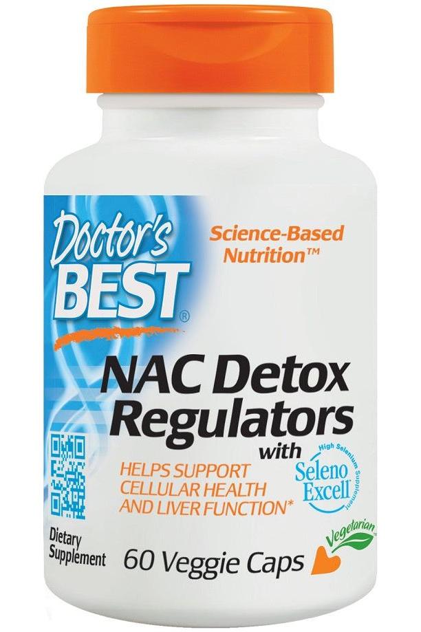 Doctor's Best NAC Detox Regulators supplement bottle for liver health and detoxification, 60 veggie caps.