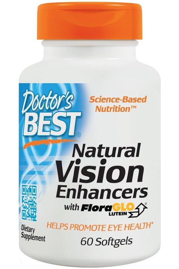 Doctor's Best Natural Vision Enhancers 60 softgels bottle for improved eye health and vision support.