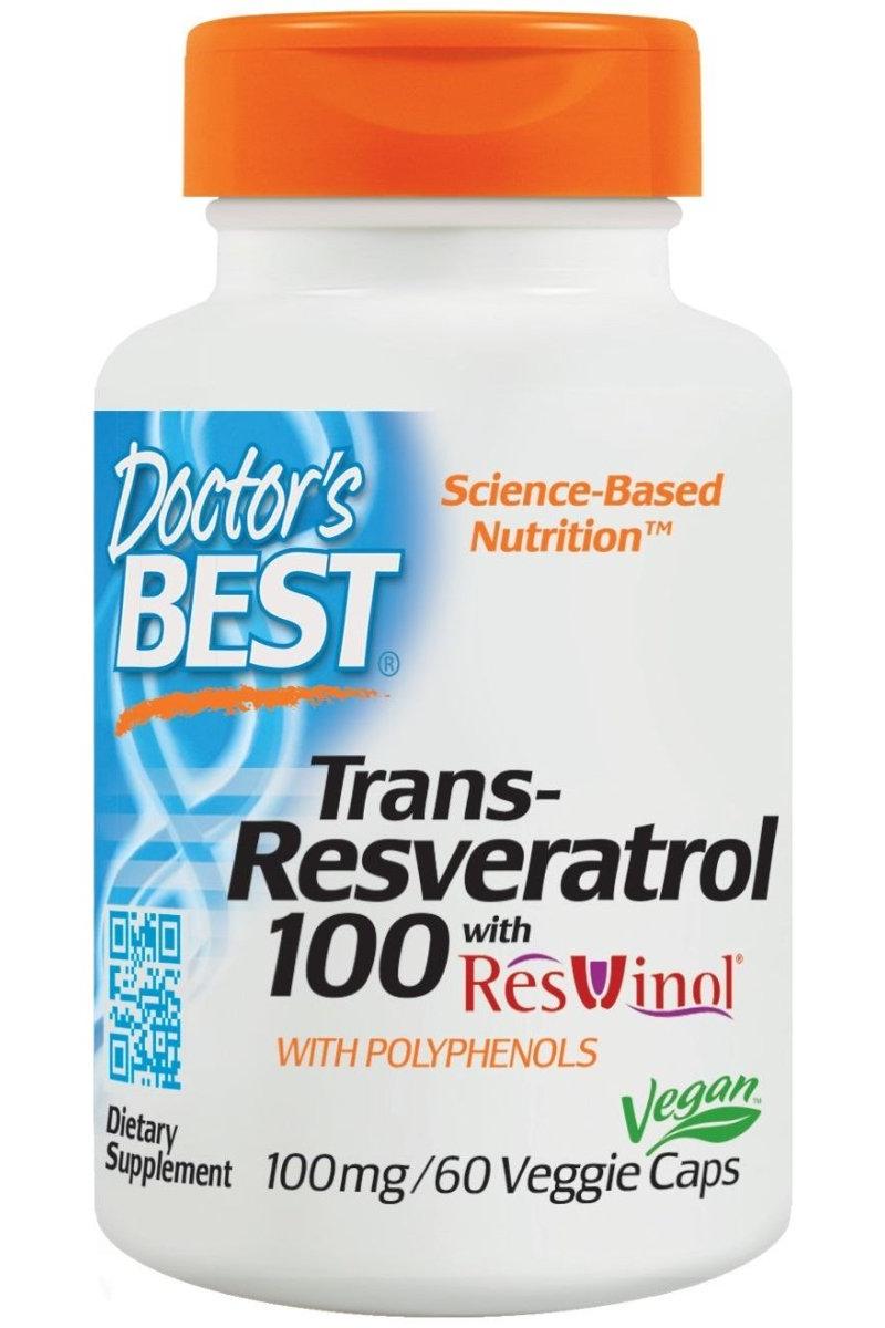 Doctor's Best Trans-Resveratrol 100 with ResVinol-25, 100mg, 60 Veggie Caps, dietary supplement for cardiovascular health