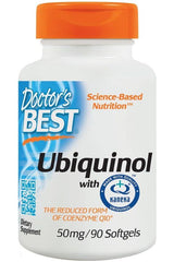 Doctor's Best Ubiquinol with Kaneka QH dietary supplement, 50mg, 90 softgels for heart health support.