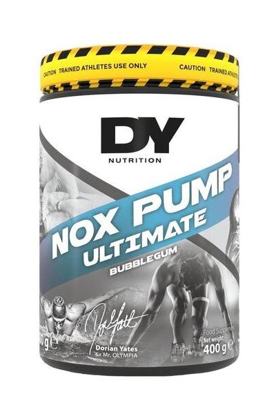 Dorian Yates Nox Pump Ultimate 400g pre-workout supplement in bubblegum flavor.