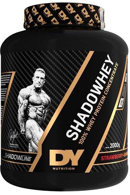Dorian Yates ShadoWhey protein concentrate product in strawberry flavor, high-quality whey protein for muscle recovery.
