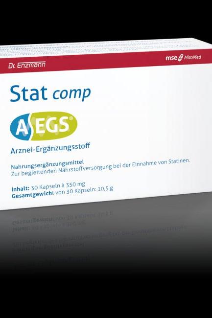 Dr. Enzmann Stat Comp AEGS dietary supplement box containing 30 capsules for nutrient support with statins.