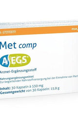 Dr. Enzmann AEGS Met Comp supplement packaging, 30 capsules for energy metabolism support.