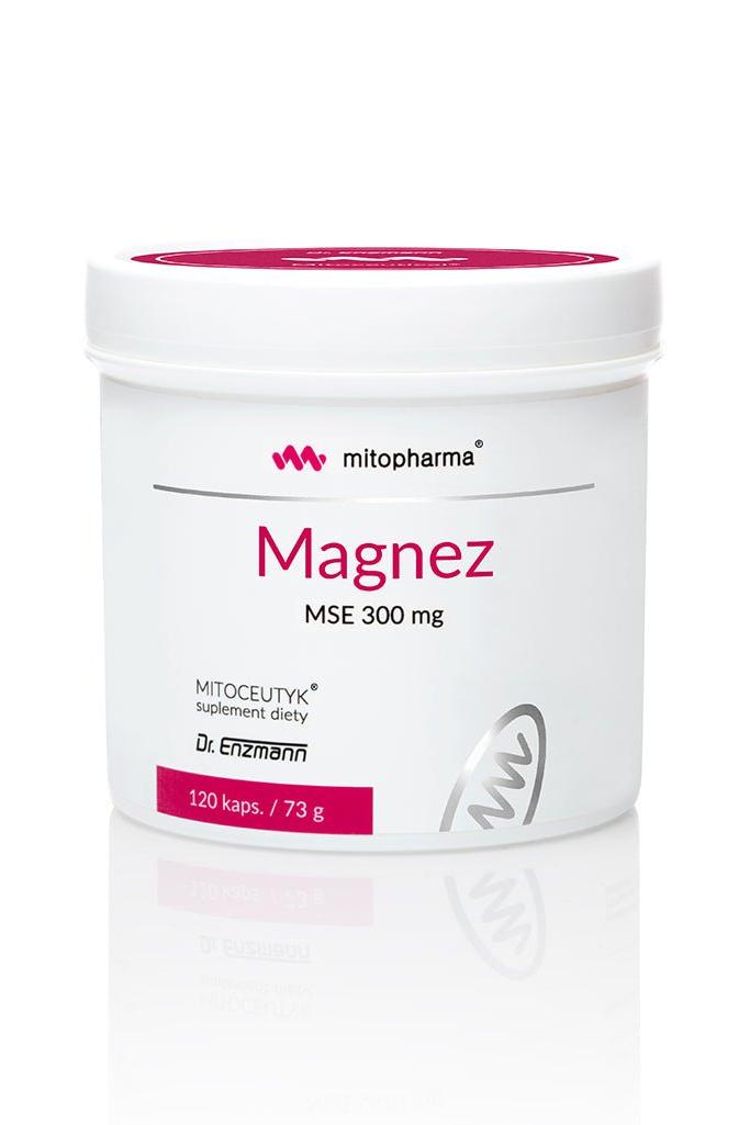 Dr. Enzmann Magnez MSE 300 mg magnesium supplement in a 120 capsule container for muscle and nerve support.