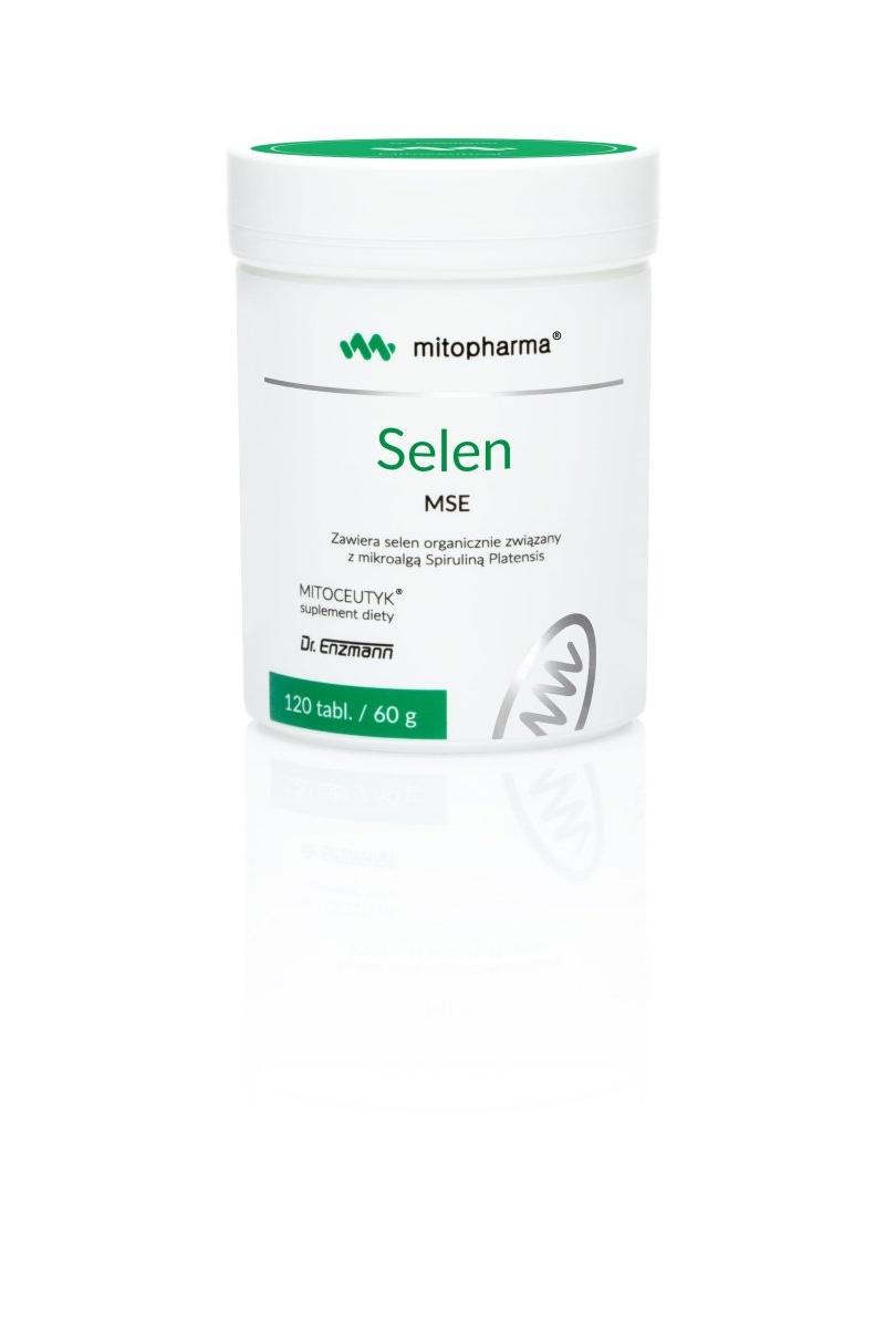 Dr. Enzmann MSE Selenium supplement in a white container, containing 120 tablets of high-quality selen.