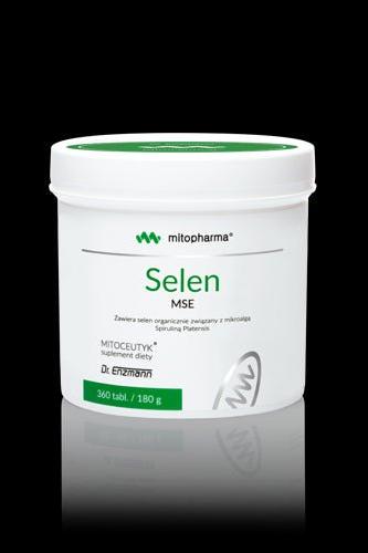 Dr. Enzmann MSE Selenium supplement in a white container with green label, 360 tablets.