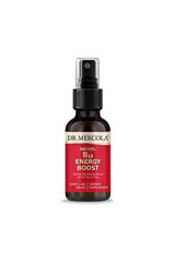 Dr. Mercola Methyl B12 Energy Boost supplement in a spray bottle, promoting energy and nerve health.
