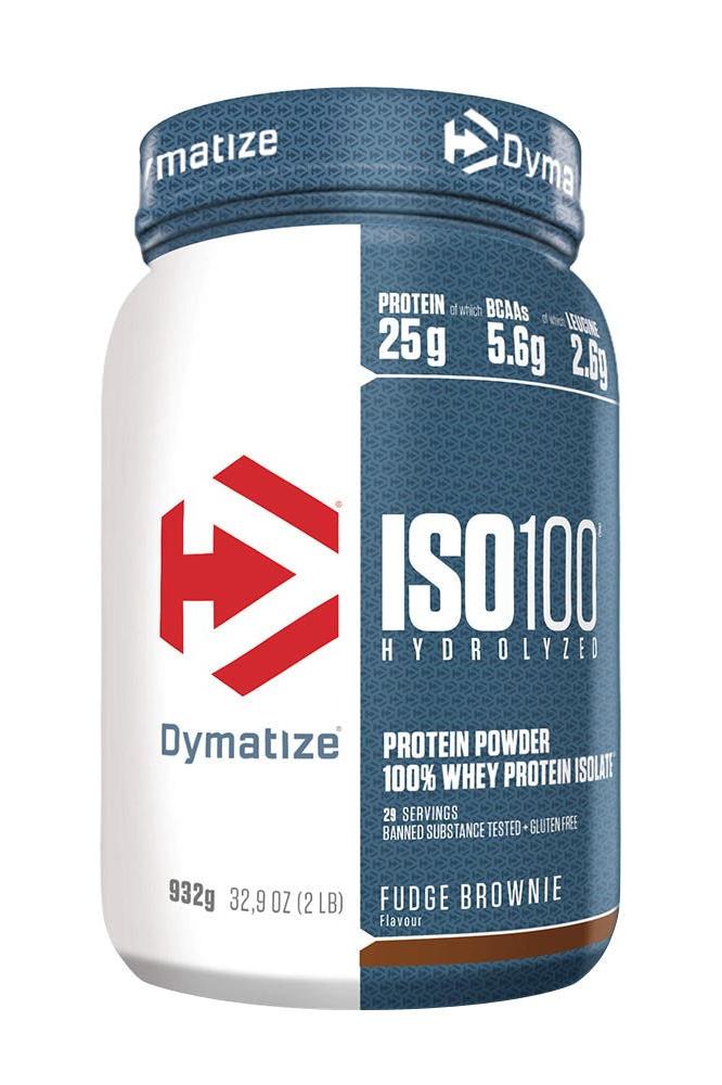 Dymatize ISO100 Hydrolyzed protein powder canister, 25g protein, fudge brownie flavor, 932g.